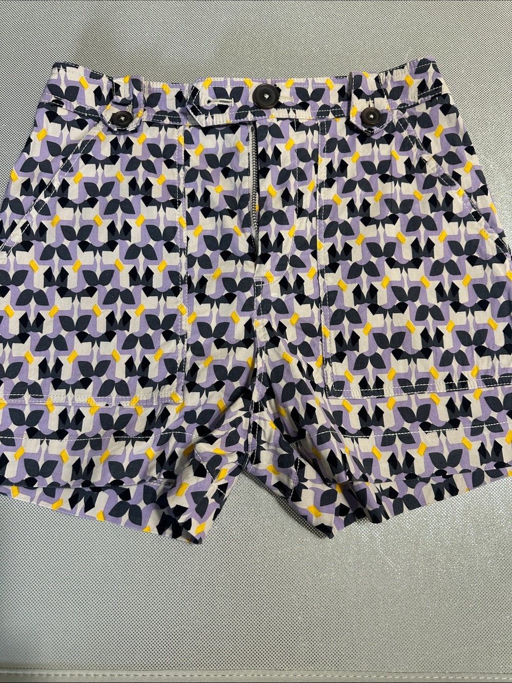 Anthropologie Maeve  Printed Cotton Shorts in Lavender, Navy & Yellow